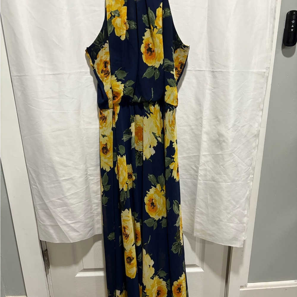 Premier Blue and Gold Halter Maxi Dress